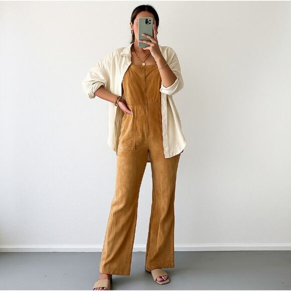 Brown Corduroy Jumpsuit 70s Inspired Retro Fall Earthy Boho Medium - Picture 1 of 11